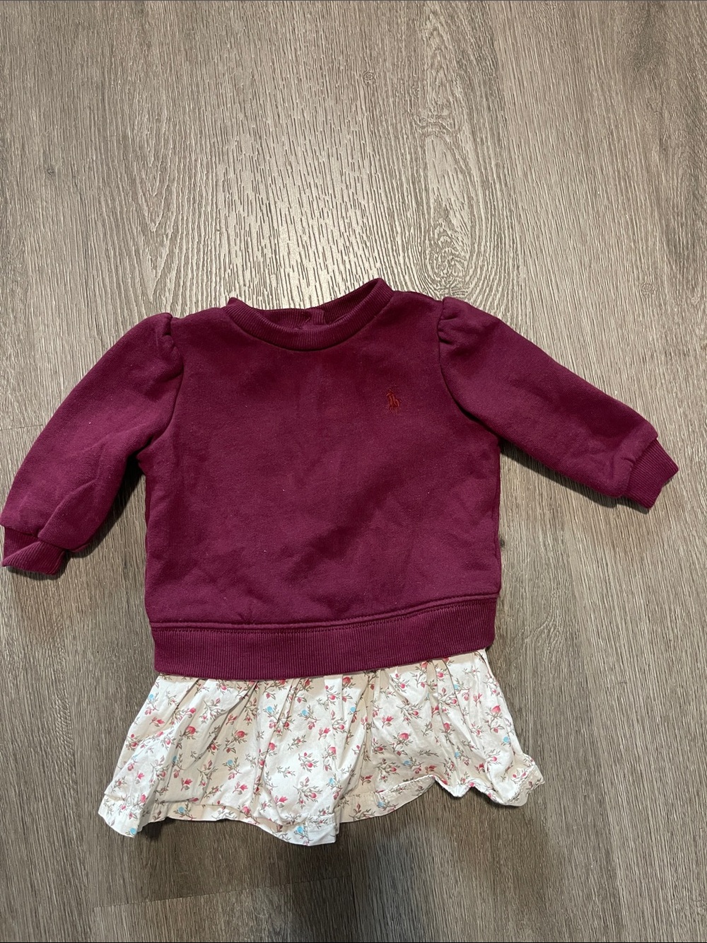 Ralph Lauren Berry Crewneck Sweatshirt Dress with Floral Skirt